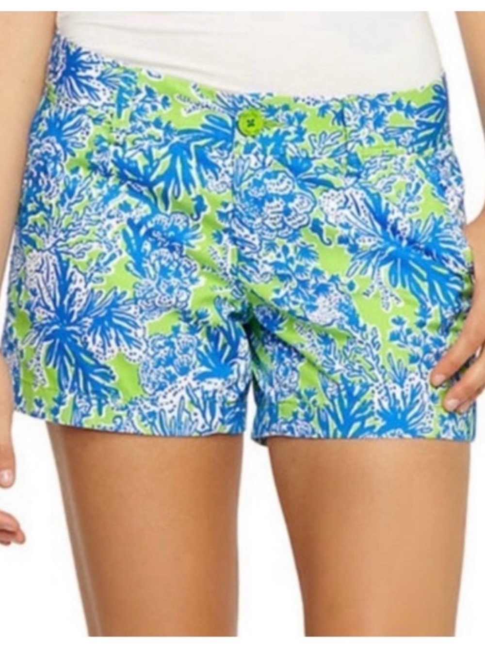 Lilly Pulitzer is Callahan Cotton 5” Shorts Limeade Biggest Fan SZ 6 Millennial
